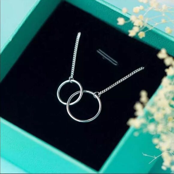 New Sterling Silver Double Circle Necklace - Picture 4 of 8